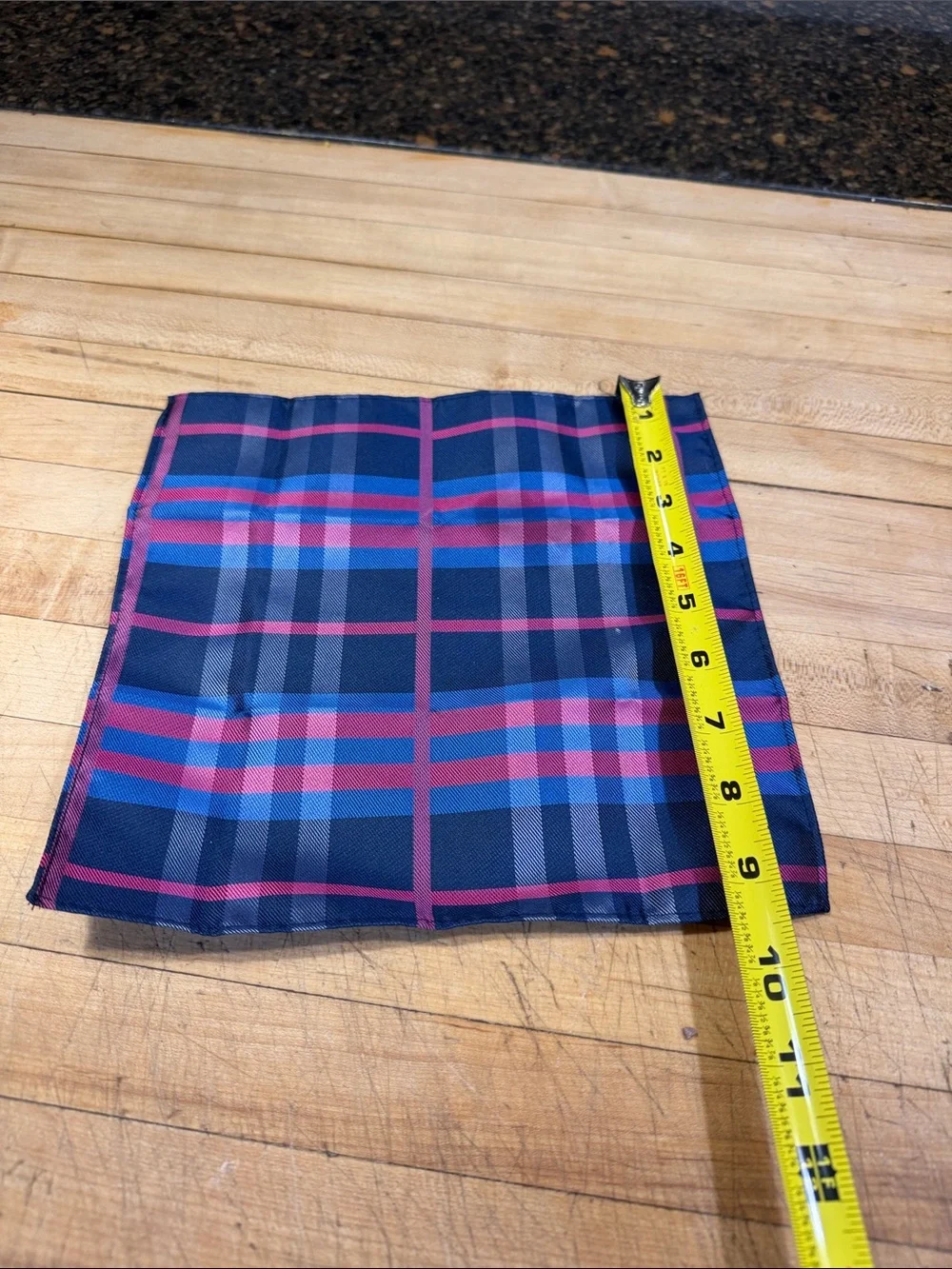 Men's Navy, Blue & Pink Plaid Pocket Square with Matching Cufflinks